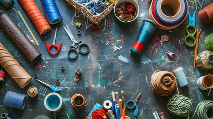 Fototapeta premium Creative Workspace with Recycled Materials and Tools