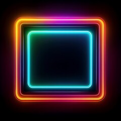 Fototapeta premium Vibrant neon rectangular frame with smooth color transitioning in a dark environment. Generative AI