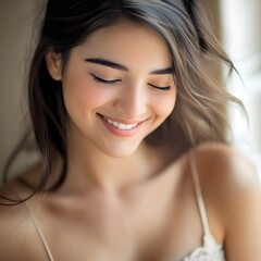 Fototapeta premium Radiant smile capturing genuine joy in portrait photography