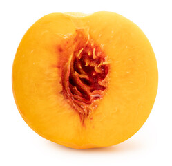 Yellow Peach isolated on white background, Fresh Yellow Peach Fruit on White With clipping path.
