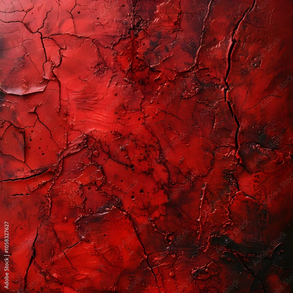 Poster abstract artwork featuring a textured red surface with cracks and depth.
