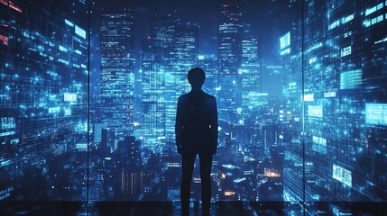 Engineer monitoring cloud security protocols, safeguarding against data breaches while visualizing real-time threat analytics.