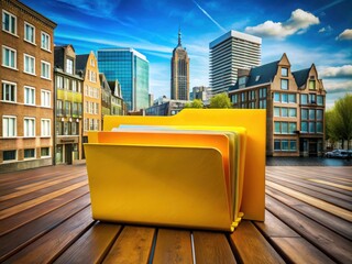 Yellow Open File Folder Icon with Documents in Urban Exploration Style, Transparent Background for Digital Use, Perfect for Office and Organizational Themes