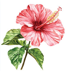 Hibiscus flower watercolor clipart illustration isolated