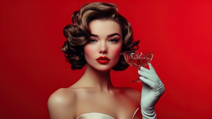 Vintage Glamour: A Classic Femme Fatale in Retro Curls and Cat-Eye Makeup - Perfect Poster for Chic Interiors and Cocktail Lounges © Alex