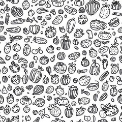Fototapeta premium seamless pattern of cute hand-drawn doodles of fruits and veggies