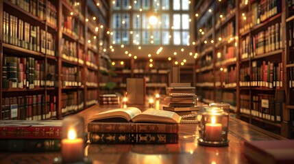 Cozy Library with Soft Lighting and Books