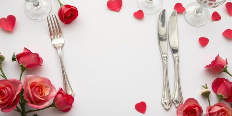 Romantic silverware set for Valentine's Day dinner table setting, Valentine's Day, elegant