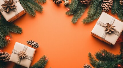 top view of blank space and small Christmas gift box decoration.