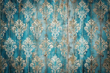 Distressed blue wallpaper with a vintage distressed finish in a rustic country style, shabby chic decor, vintage look, weathered wood, distressed wallpaper