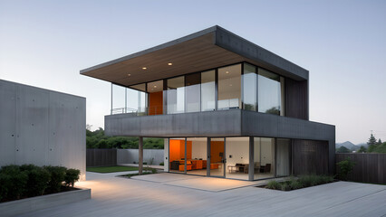 어두운 톤의 외벽의 건물 디자인 조감도.
