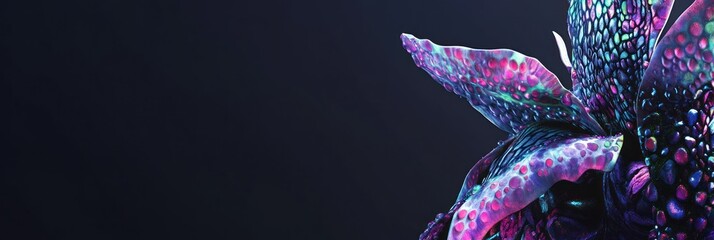 Fototapeta premium A vibrant, abstract depiction of a flower with glowing colors against a dark background.