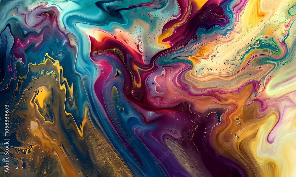 Poster abstract colorful background with fluid shapes and vibrant colors, featuring swirling patterns of li