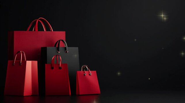 Red and black paper bag for black friday campaign concept advertisement end of year sale video footage copy space.