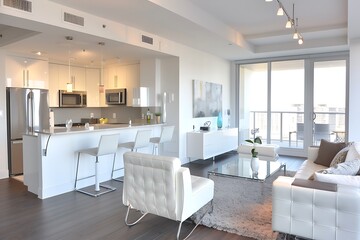 Fototapeta premium Kitchen interior with oranges and a vase with flowers.
