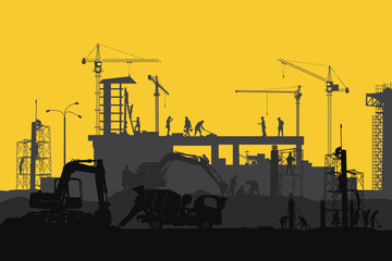 Construction vector background, Worker in a building site, Labor day background.