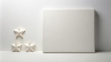 Minimalist white canvas with a few strategically placed stars, cosmic scene, dark blue sky