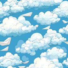 Fototapeta premium seamless pattern of fluffy clouds with floating paper planes