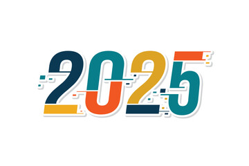 2025 Happy New Year typography colored facet logo design. Numbers 2025 from colored stained glass, Happy New Year creative style elements. Vector illustration