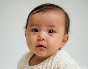 portrait of a baby small cute baby white background looking at camera face adorable baby asian korean japanese