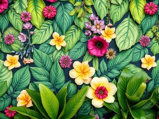 Green leaf patterned wallpaper with vibrant and lush foliage, fresh, botanical, vibrant