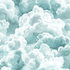 seamless pattern of fluffy clouds with gentle raindrops