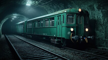 Obraz premium High-detail image of a hydrogen-powered train in a dimly lit tunnel setting for advanced transportation solutions