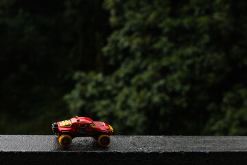 Miniature toy car set at outdoors
