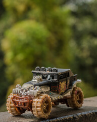 Miniature toy car set at outdoors