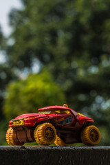 Miniature toy car set at outdoors