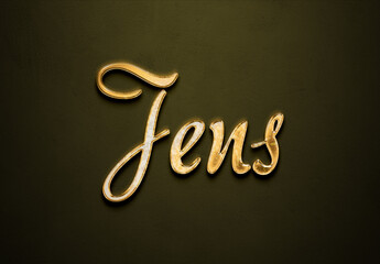 Old gold text effect of Deutsche name Jens with 3D glossy style Mockup.