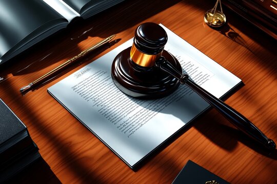 Watercolor illustration of a lawyerâ€™s desk with a subpoena, gavel, and legal books, capturing the traditional, formal tone of legal proceedings in soft hues, symbolizing formality and authority