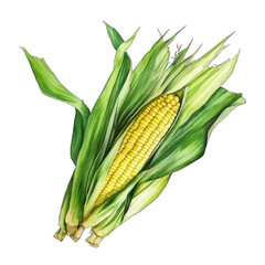 Collection of PNG. Watercolor painting of A Freshly Corn, isolated on a transparency background.
