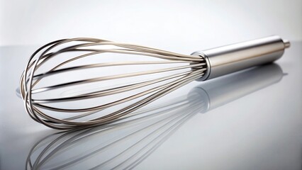 elegant whisk on clean white backdrop, low angle view