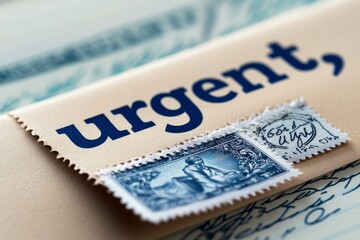 Obraz premium Detailed close-up of a subpoena envelope marked â€œurgent,â€ with focus on official stamps and date, symbolizing the urgency and formality of legal matters, symbolizing priority and order