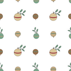 Seamless pattern with Christmas balls and leaves