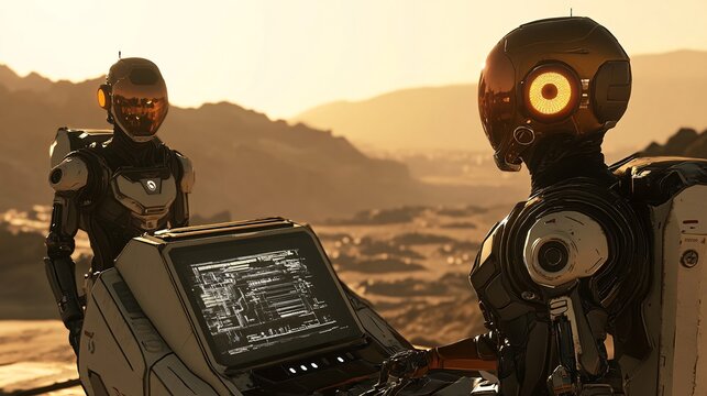 Two Armed Robots in a Cinematic Landscape