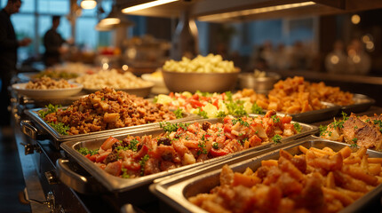 Obraz premium A close-up view of the assorted dishes in a buffet restaurant