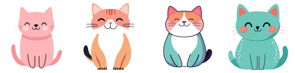Obraz premium Collection of Cute and Cheerful Cartoon Cat Characters in Vibrant Pink Green Orange and Blue Colors Playful Feline Graphic for Websites Apps and Merchandise