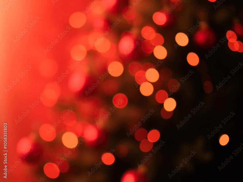 Poster red bokeh background with defocused lights in shades of crimson and scarlet, creating a festive and 