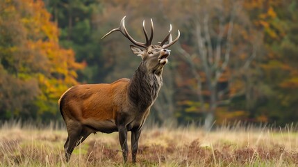 A male stag proudly displaying his antlers to attract a mate during rutting season