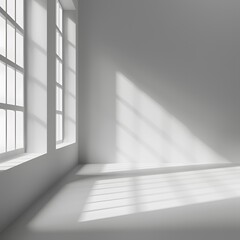 Obraz premium A minimalist interior with light streaming through windows, creating shadows on the floor.