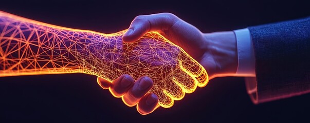 Two hands shaking, representing partnership and collaboration, digital art.