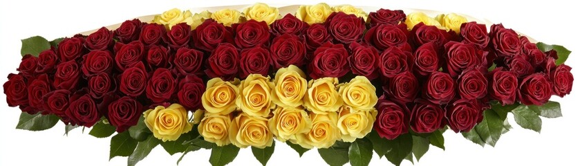 A beautiful arrangement of red and yellow roses, ideal for decoration or gifting.