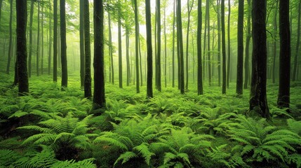 Fototapeta premium Tranquil Green Forest with Ferns