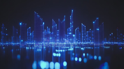 Fototapeta premium Smart digital Innovation city with connection network reciprocity over the cityscape. of future smart wireless digital city and social media networking systems that connects people with in city