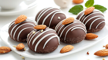 Decadent chocolate-dipped cookies with almond garnish a gourmet delight for every occasion