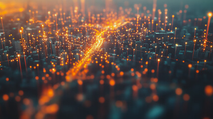 Fototapeta premium Smart digital Innovation city with connection network reciprocity over the cityscape. of future smart wireless digital city and social media networking systems that connects people with in city