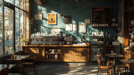 Modern Coffee Shop Interior with Cozy Atmosphere and Stylish Décor for a Relaxing Experience