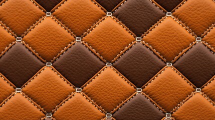 Naklejka premium Caramel Cotton Linen Fabric Texture with Diamond Quilted Stitching Background
